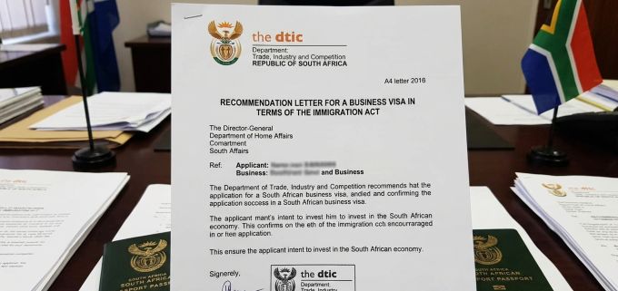 DTI Recommendation Letter for South African Business Visa